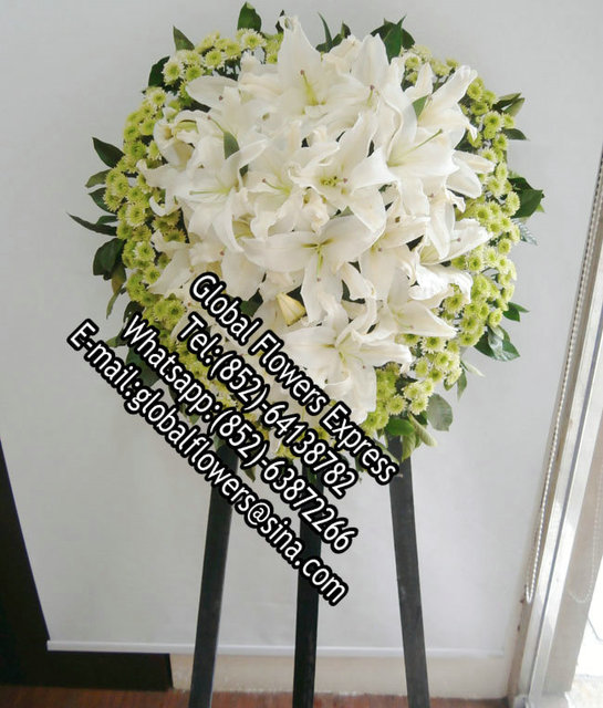 ds17/香港追思白事花篮/香港订白事花牌速递/香港悼念送心形花牌